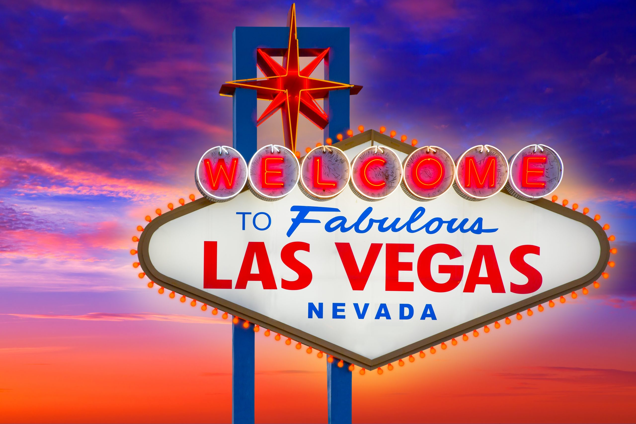 Welcome to Fabulous Las Vegas sign sunset sky
