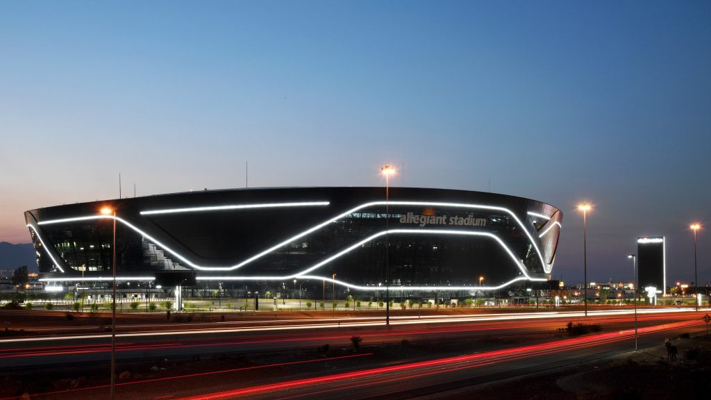 Allegiant Stadium with lights on